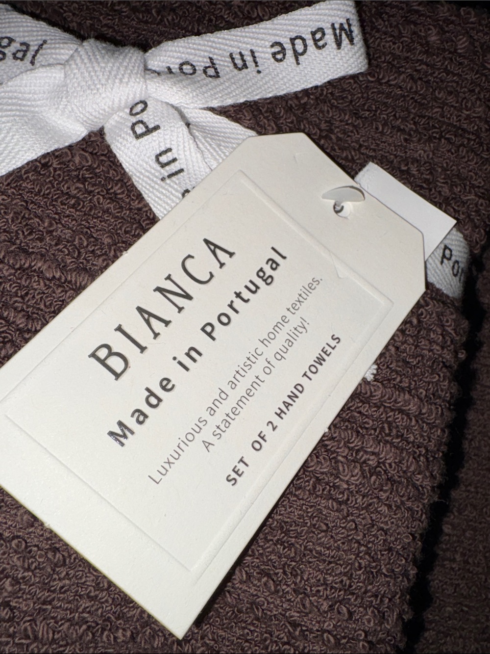 Bianca Made in Portugal Brown Cotton Fringe Bath and Hand Towel NWT - Picture 3 of 8